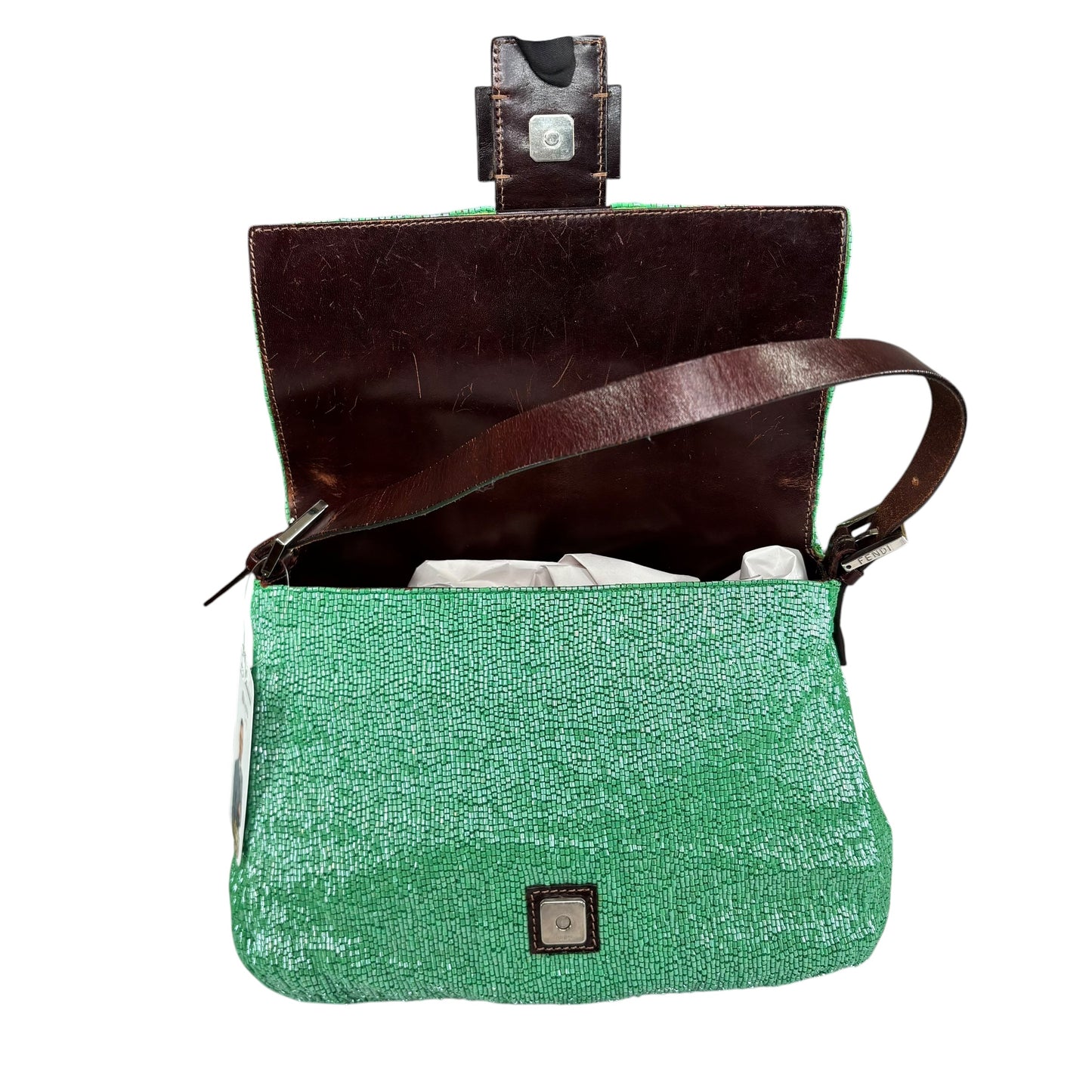 Fendi Y2K Mama Baguette Large Mint Beaded Shoulder Purse