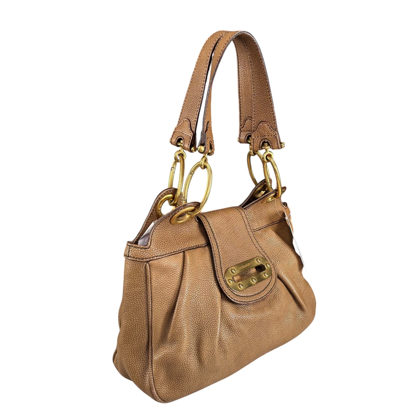 Dolce & Gabbana Golden Brown Pebbled Leather GHW Distressed Shoulder Hobo