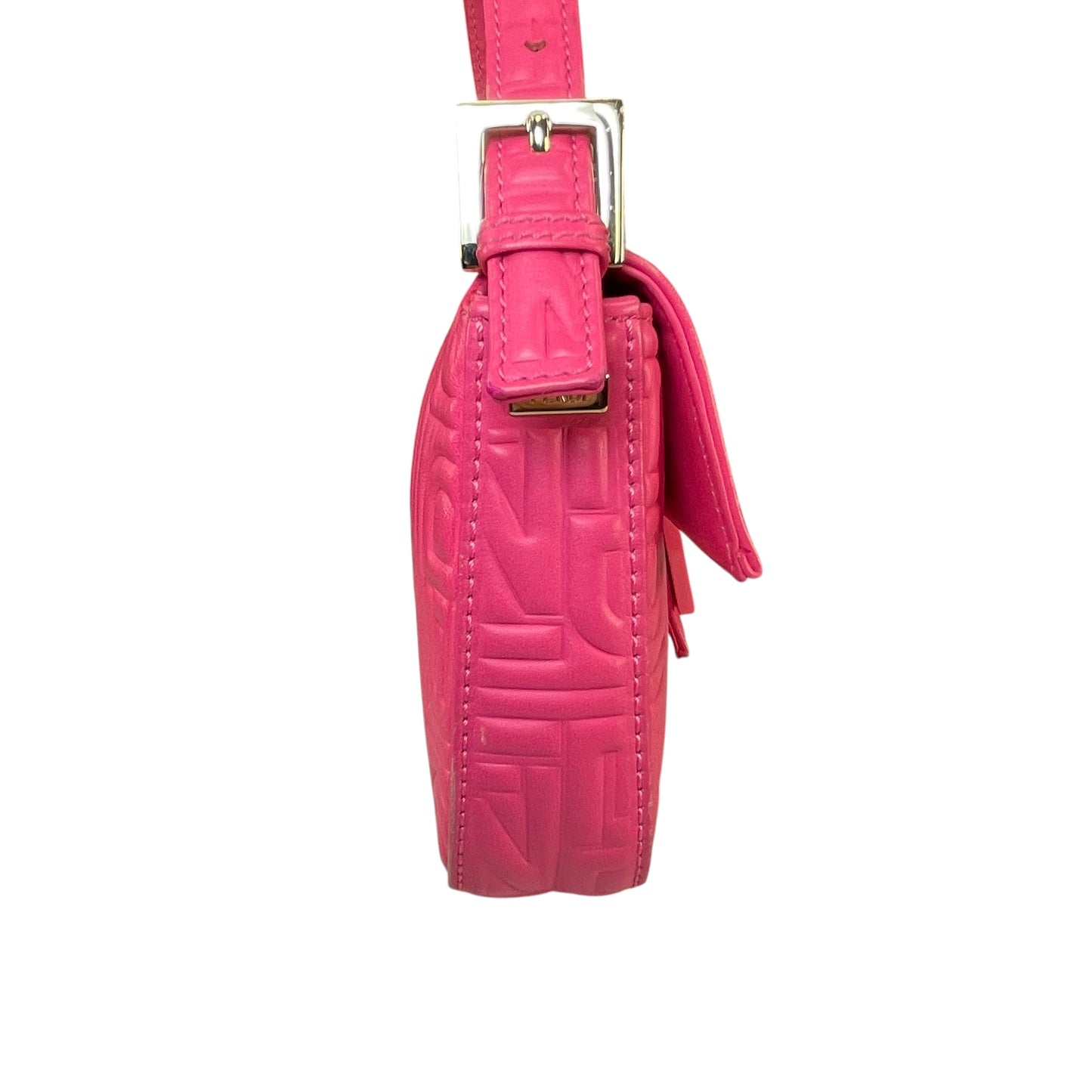 Fendi Baguette Re-Issue Embossed GHW Fusia Pink Leather Shoulder Purse