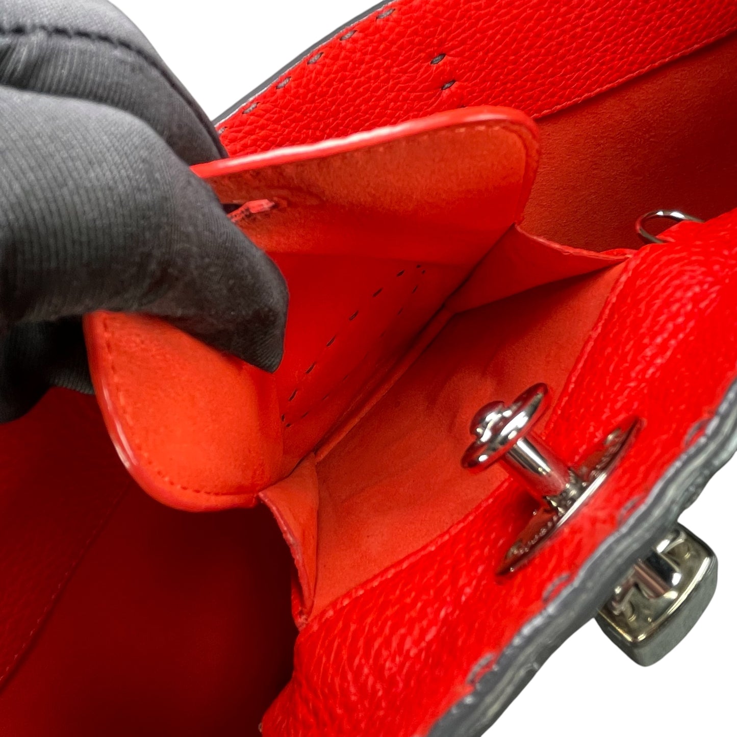 Fendi Selleria Grey / Red Sterling Silver  Pebbled Leather Lock Medium Tote