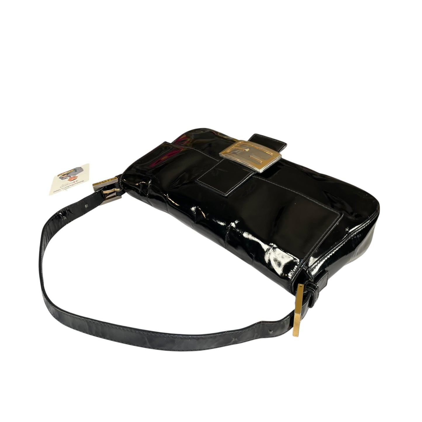 Fendi Baguette Black Patent Leather Two Tone HW Shoulder Purse