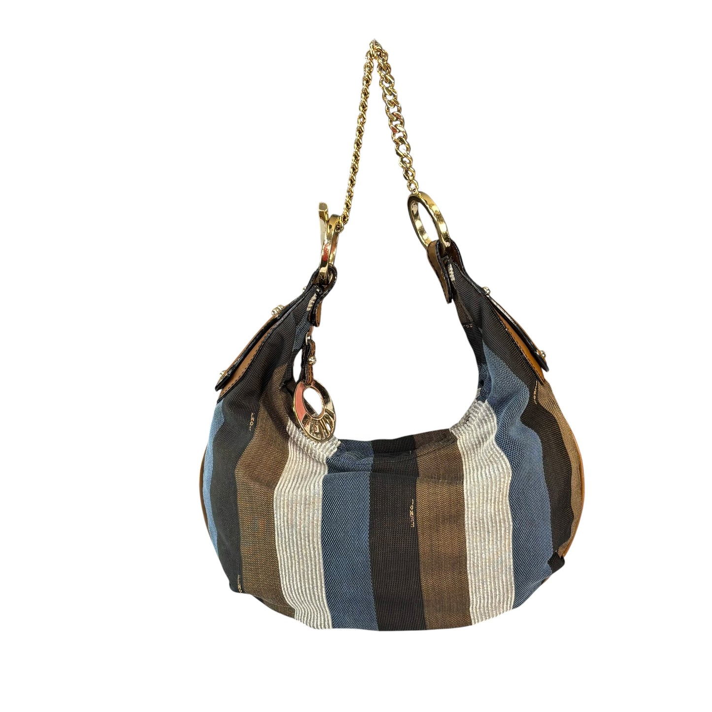 Fendi Y2K Pequin Striped Multicolor Small Blue / Brown GHW Jacquard Hobo Purse