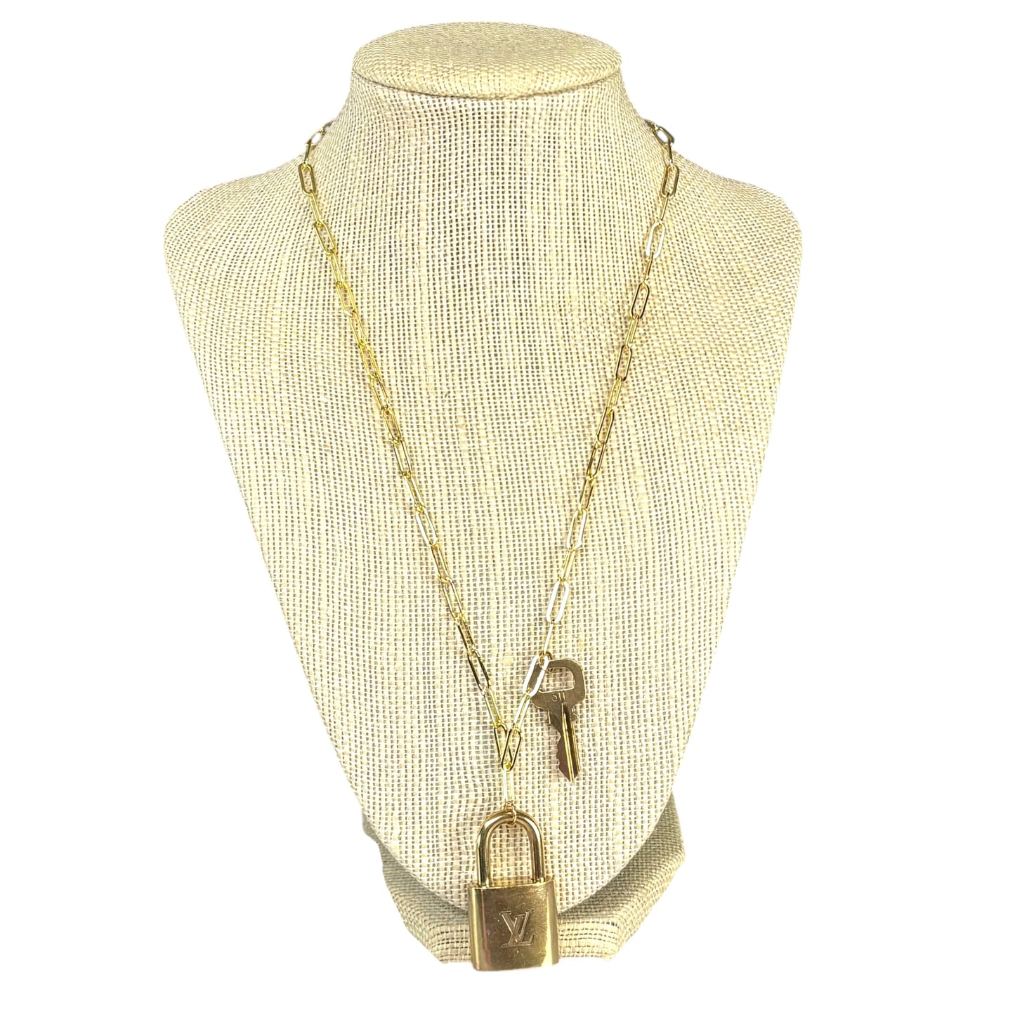 Louis Vuitton Lock & Key Convertible Necklace – 19” Gold-Tone Paperclip Chain