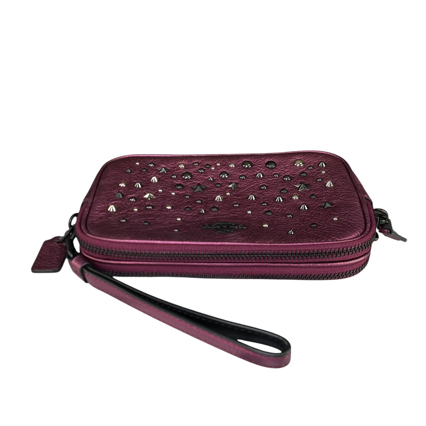 Coach Metallic Star Studded Double Purple Gumetal 2-Way Crossbody Wristlet