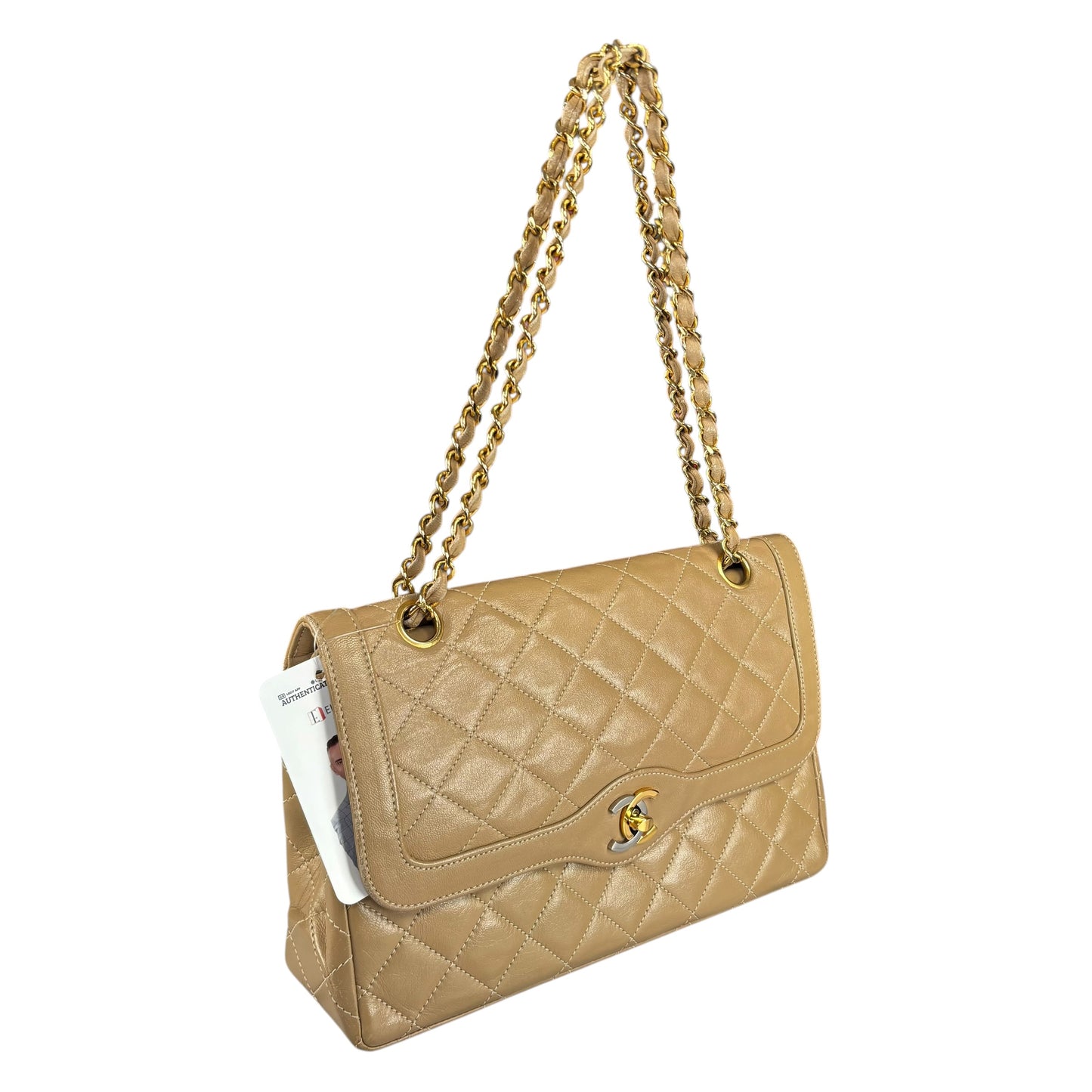 Chanel Paris Limited Beige Double Flap Quilted Lambskin Shoulder Purse