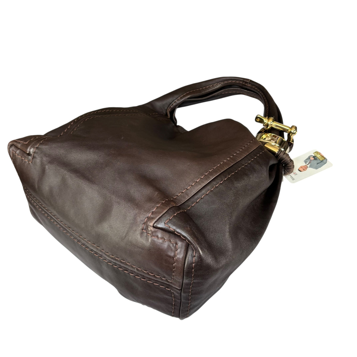 Jimmy Choo Saba Brown Leather GHW Bangle Large Hobo Shoulder Purse