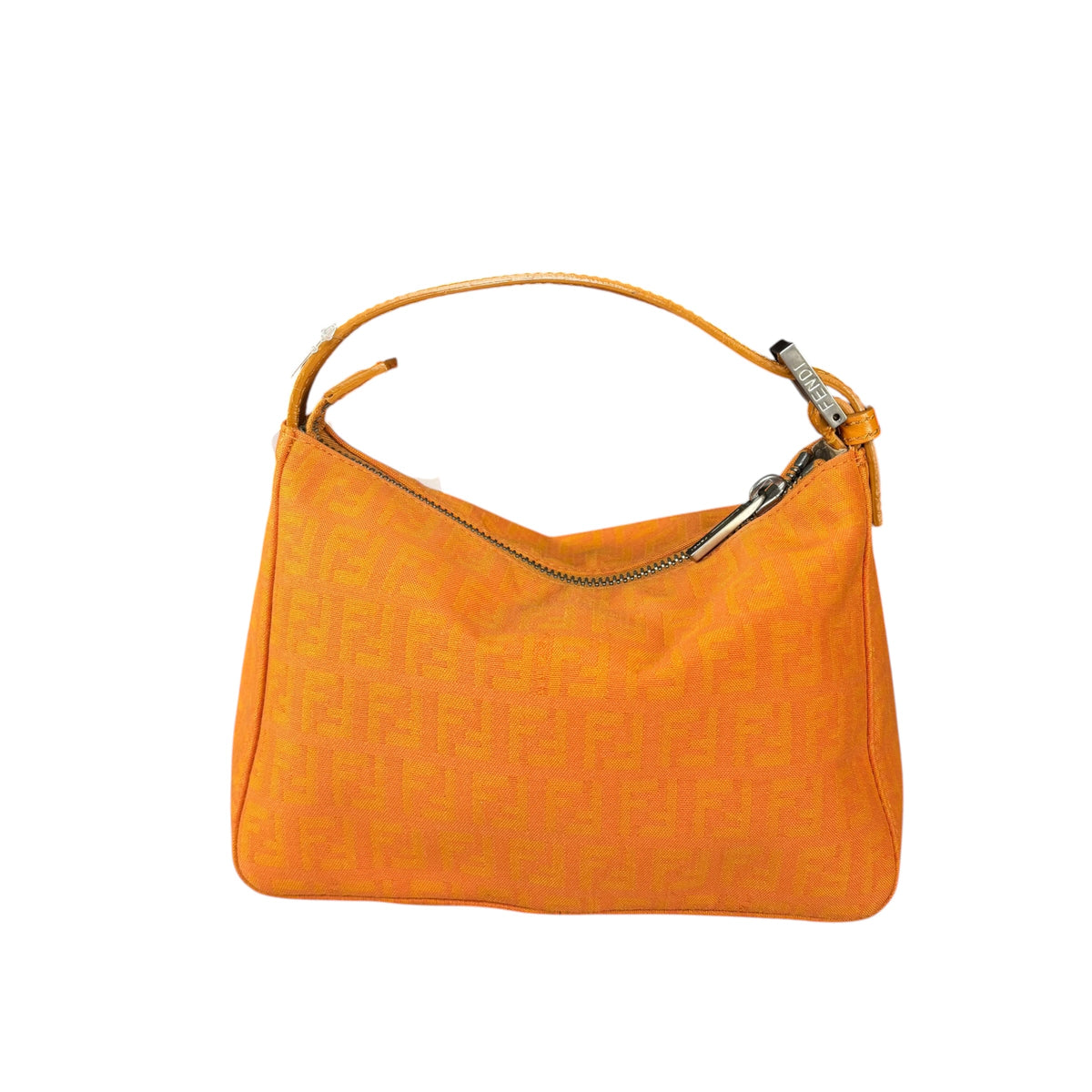 Fendi Y2K Mini Orange Brushed Nickel HW Canvas Zip Pouchette