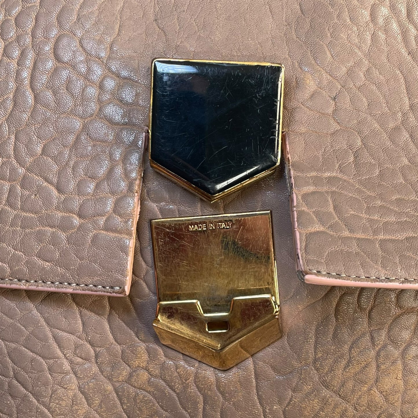 Jimmy Choo Lockett Two Way Bag Leopard Pony Hair Taupe Leather Gold HW Satchel