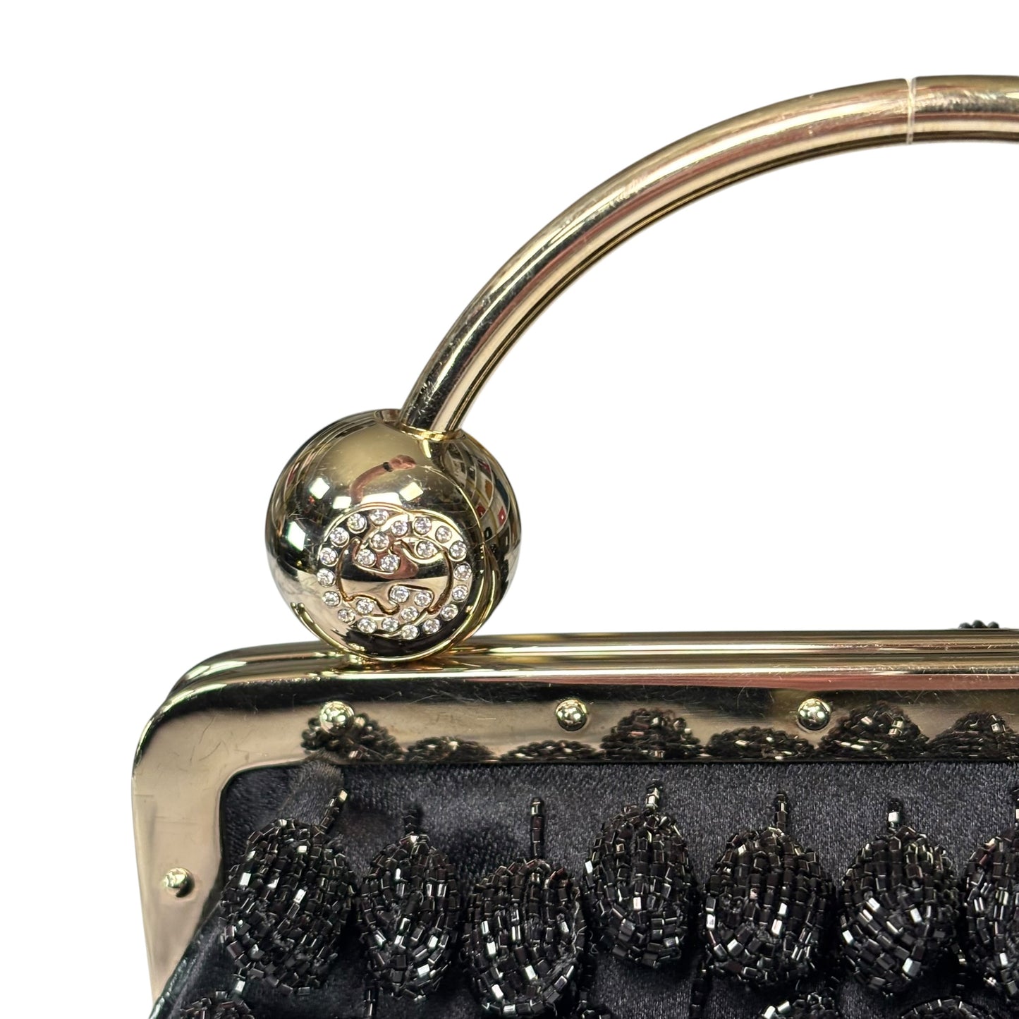 Gucci GG Y2K Mini GHW Black Satin Crystal Ball Kiss-Lock Beaded Clutch