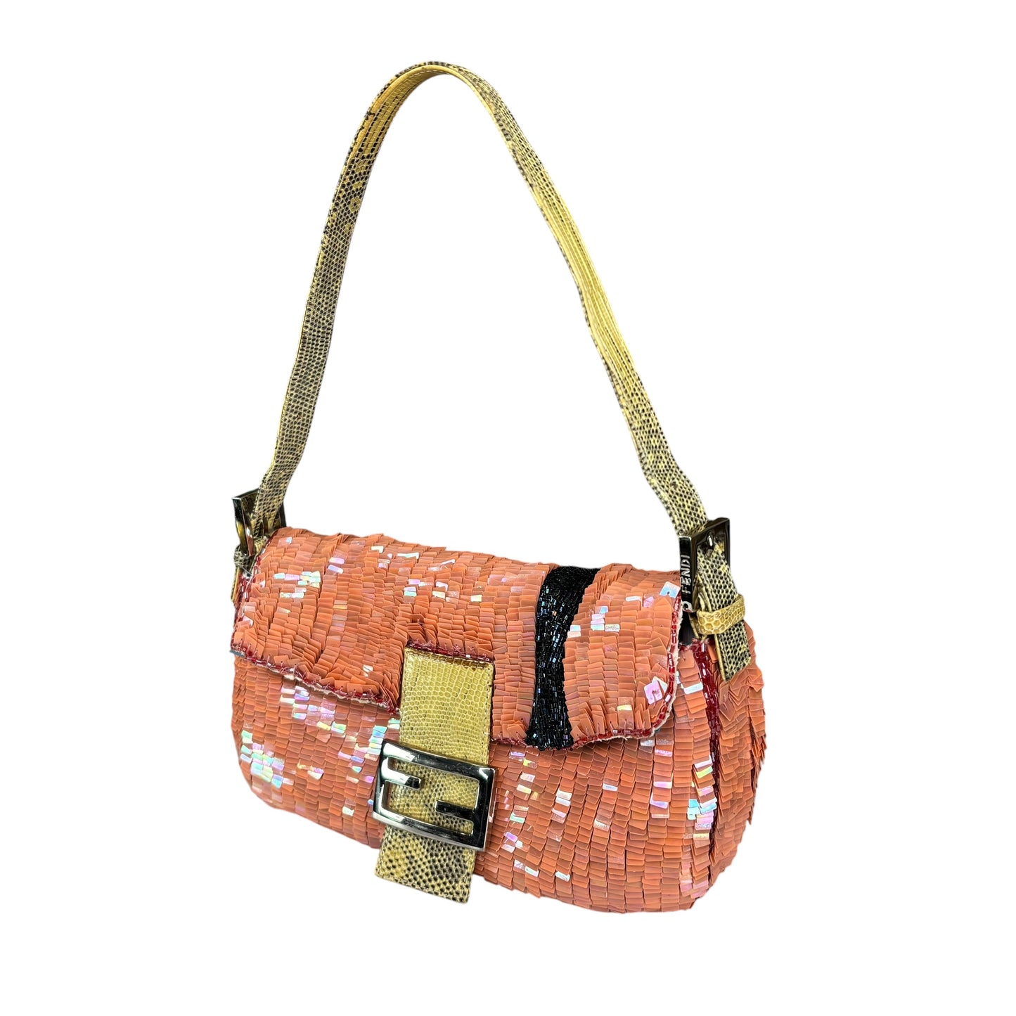 Fendi Y2K Baguette Coral Sequin Shoulder Purse