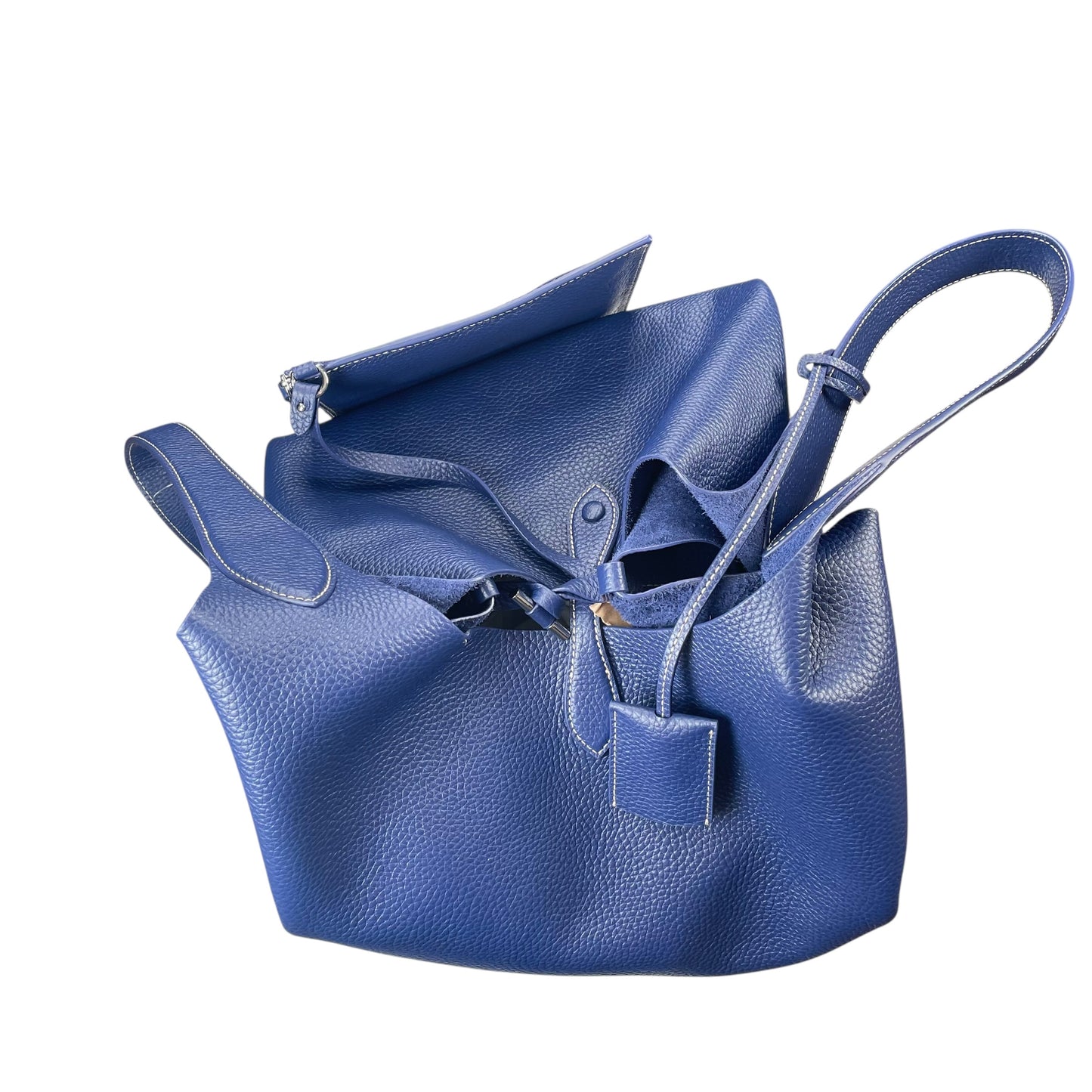 Ralph Lauren Polo Play Blue / Red Pebbled Leather Large Hobo Shopper Tote