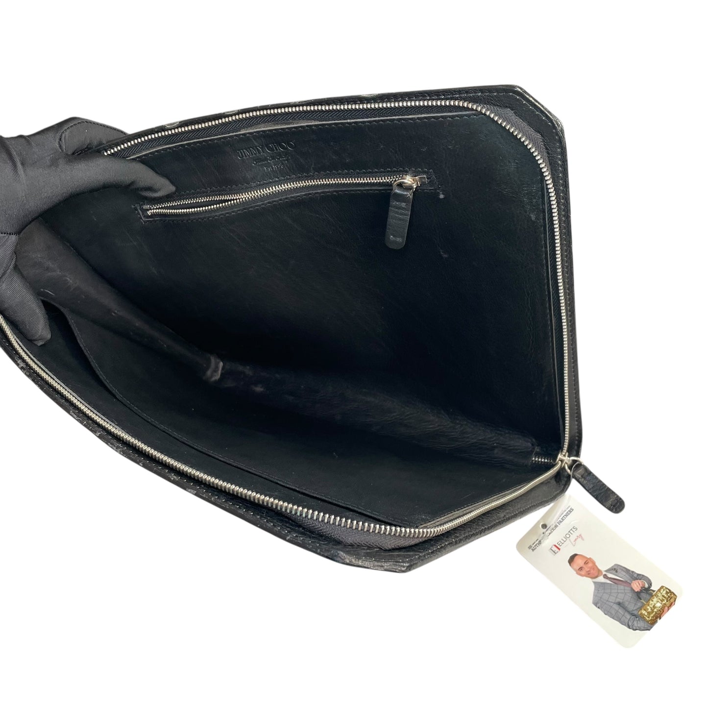 Jimmy Choo Derek XL Black Stars-All-Over Embossed Leather Portfolio iPad Sleeve