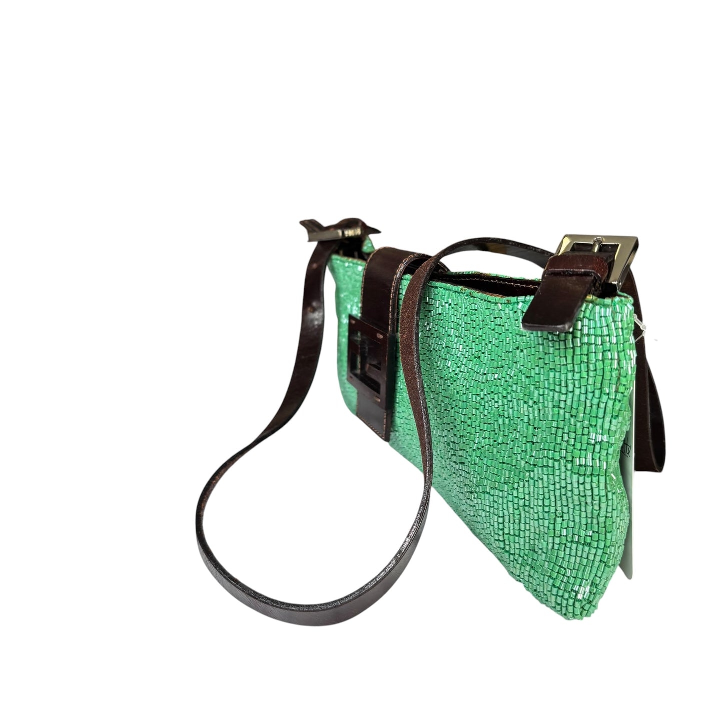 Fendi Y2K Slim Baguette Green Beaded Shoulder Purse