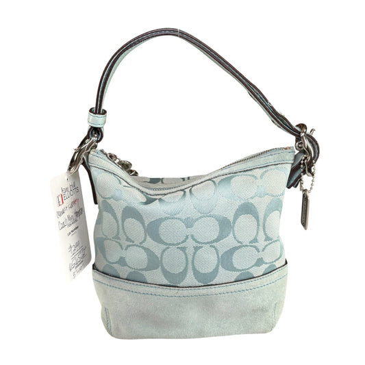 Coach Azure Blue Mini Hampton Suede Canvas Leather SHW Zip Purse