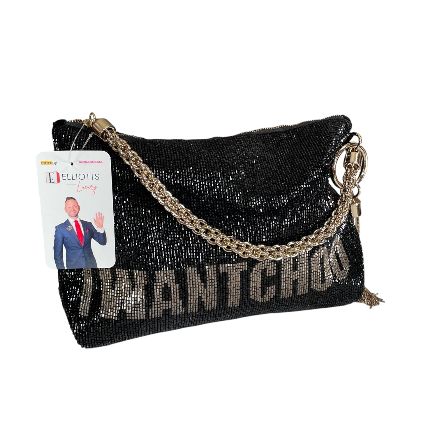 Jimmy Choo Callie I WANT CHOO Limited GHW Shoulder Black Beaded Clutch Purse