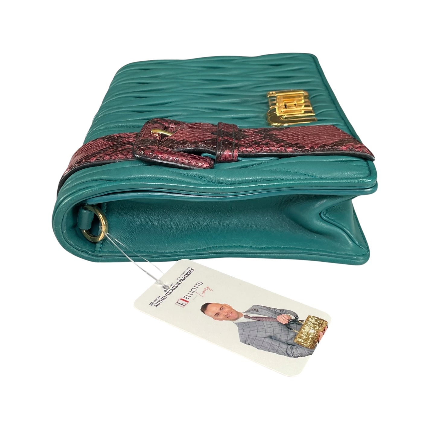 Miu Miu Delice Teal Matelasse Python Embossed Nappa Leather GHW Crossbody Flap Purse