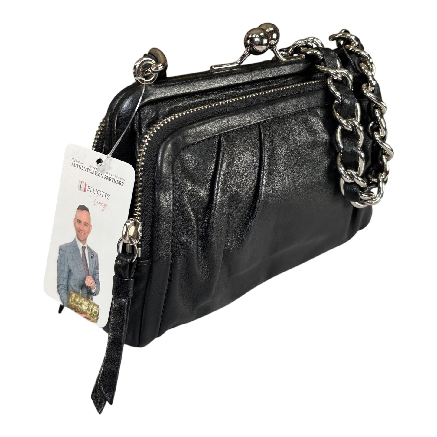 Coach Y2K Parker Black Leather SHW Kiss-Lock Shoulder Purse