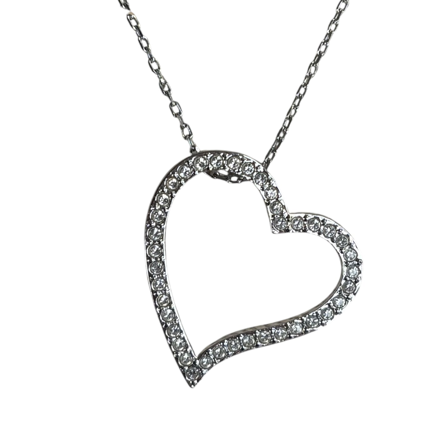 Swarovski Crystal Silver Tone Heart Necklace 18.5”