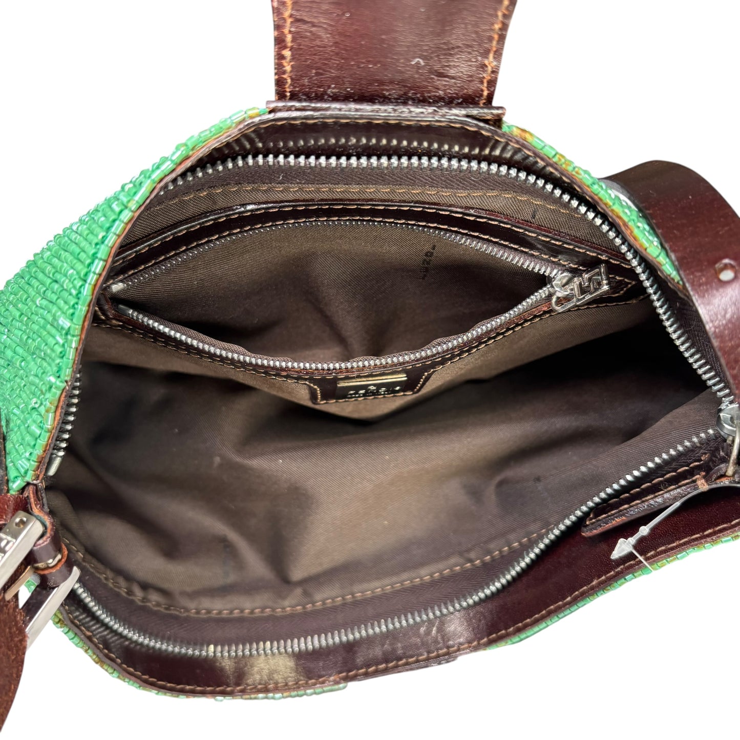 Fendi Y2K Slim Baguette Green Beaded Shoulder Purse