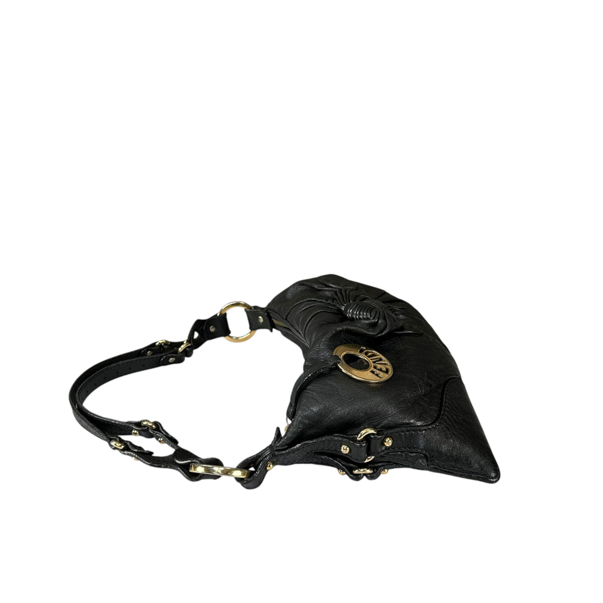 Fendi Baguette Y2K Knot / Flower Black Leather Shoulder Purse