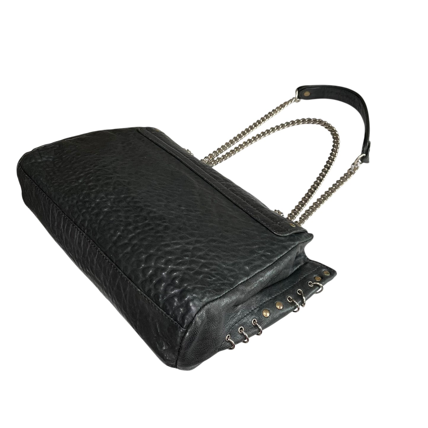 Emilio Pucci Pierced Studded Flap Black Aged Cowhide Silver Gold 2-Way Shoulder Bag