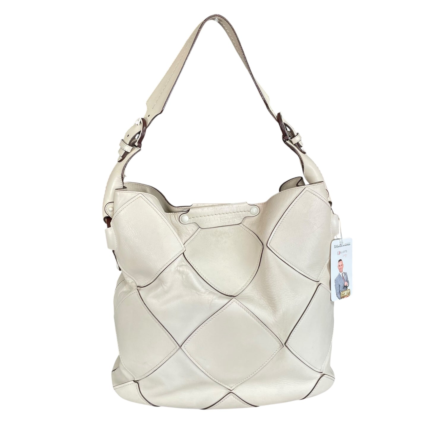Salvatore Ferragamo Patchwork Leather Hobo Bag Cream Diamond Panel Shoulder Bag