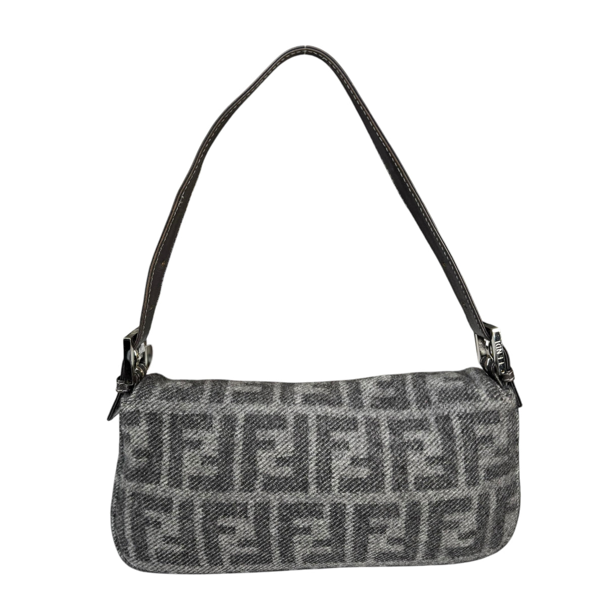 Fendi Y2K Classic Baguette Zucca Cashmere Grey & Black Shoulder Purse