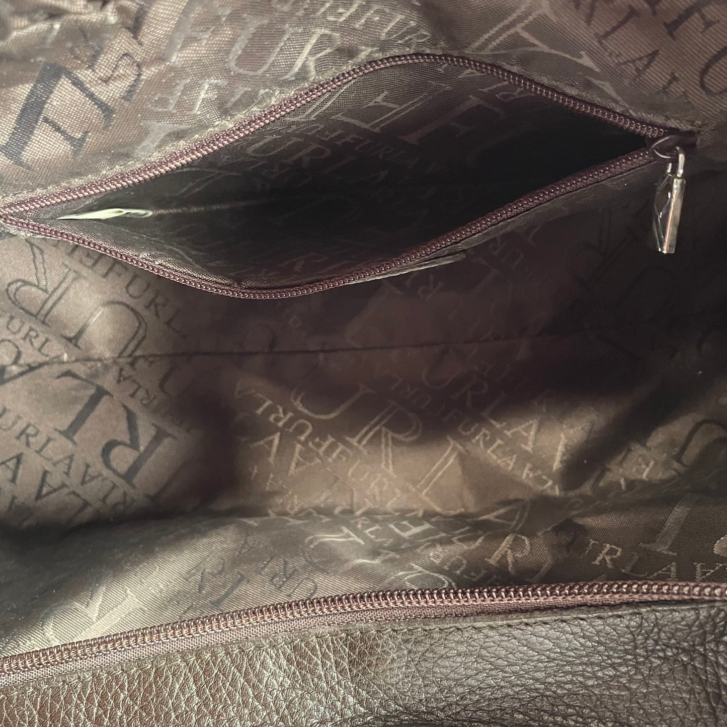 Furla Brown Pebbled Leather Hobo Bag SHW Double Sided Eyelet Deep D Shoulder Bag