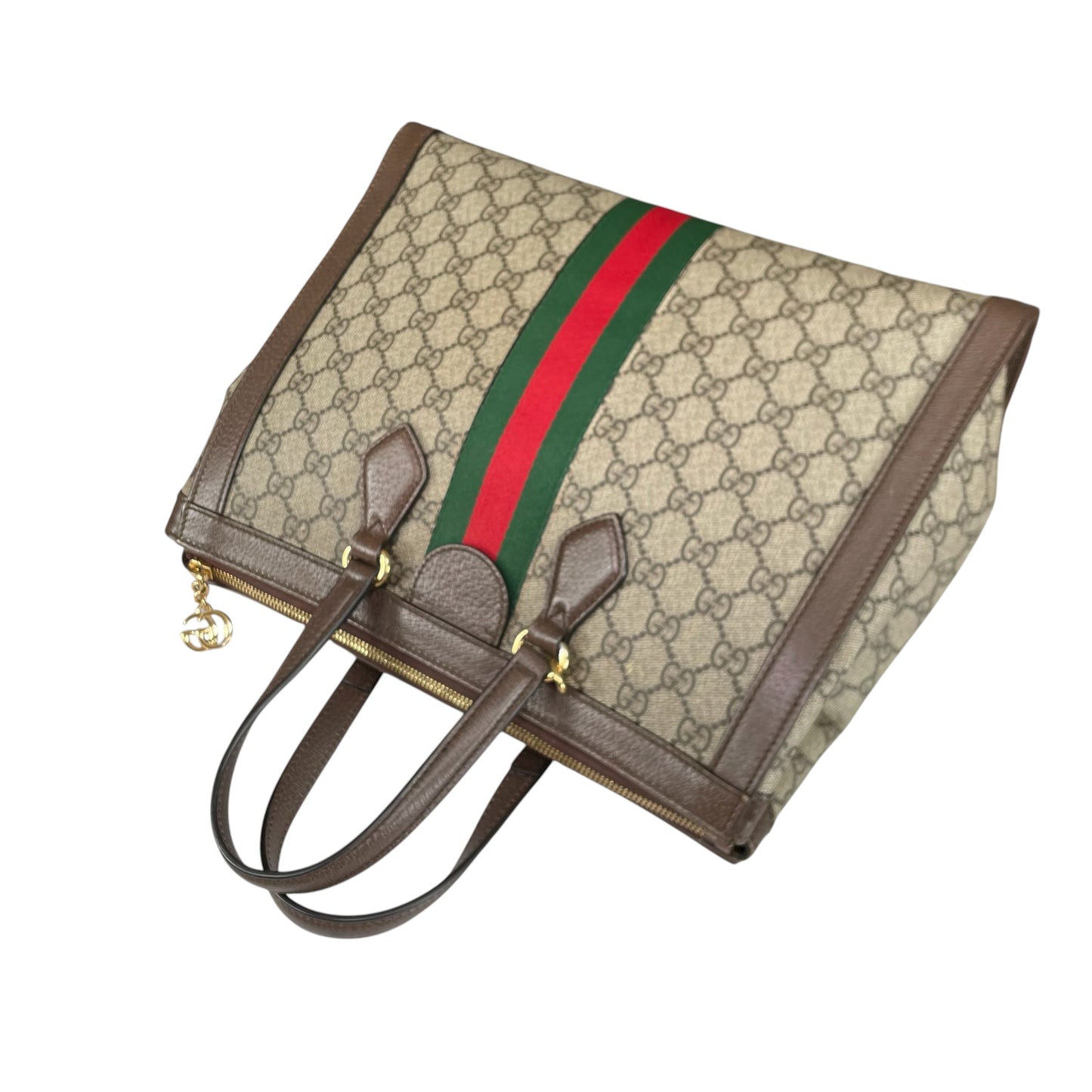 Gucci GG Ophidia GHW Leather Supreme Brown Canvas Crossbody Medium 2-Way Tote