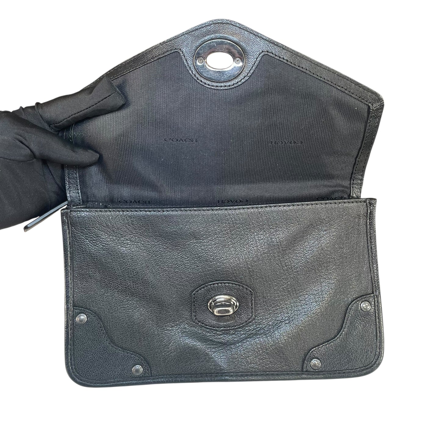 Coach Rhyder Black Leather Rugged Gunmetal HW Small Messenger Clutch Crossbody