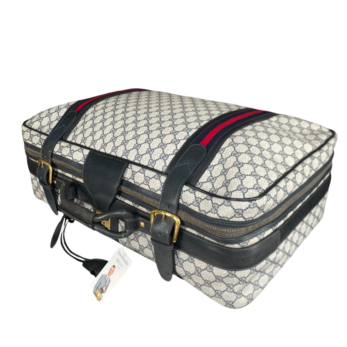 Gucci GG Supreme Navy Canvas Leather Medium Luggage Travel Case