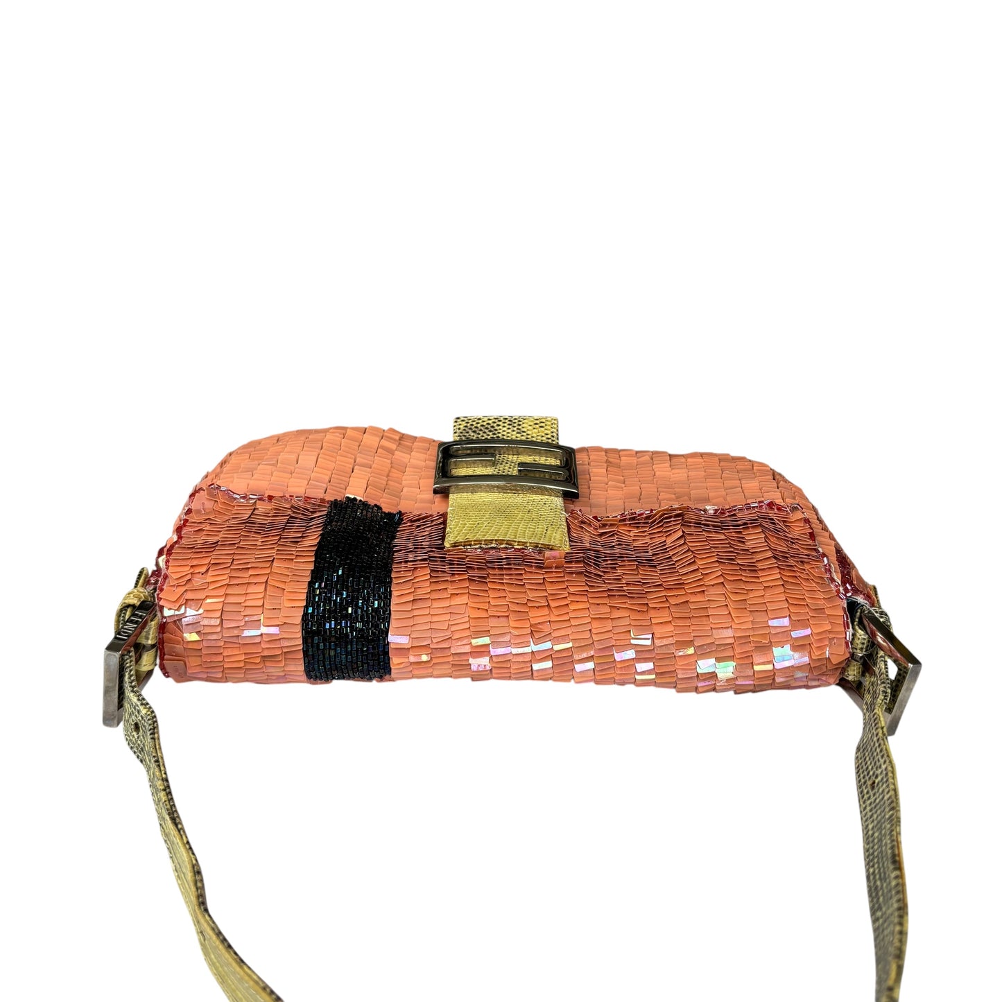 Fendi Y2K Baguette Coral Sequin Shoulder Purse