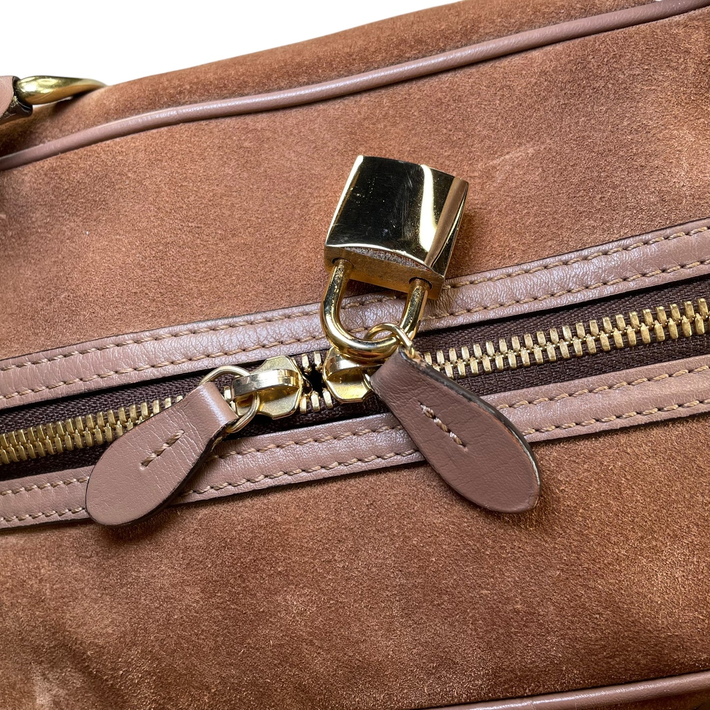 J&M Davidson Mia Equestrian Satchel Suede Leather Brown Lock Key Boston Bag