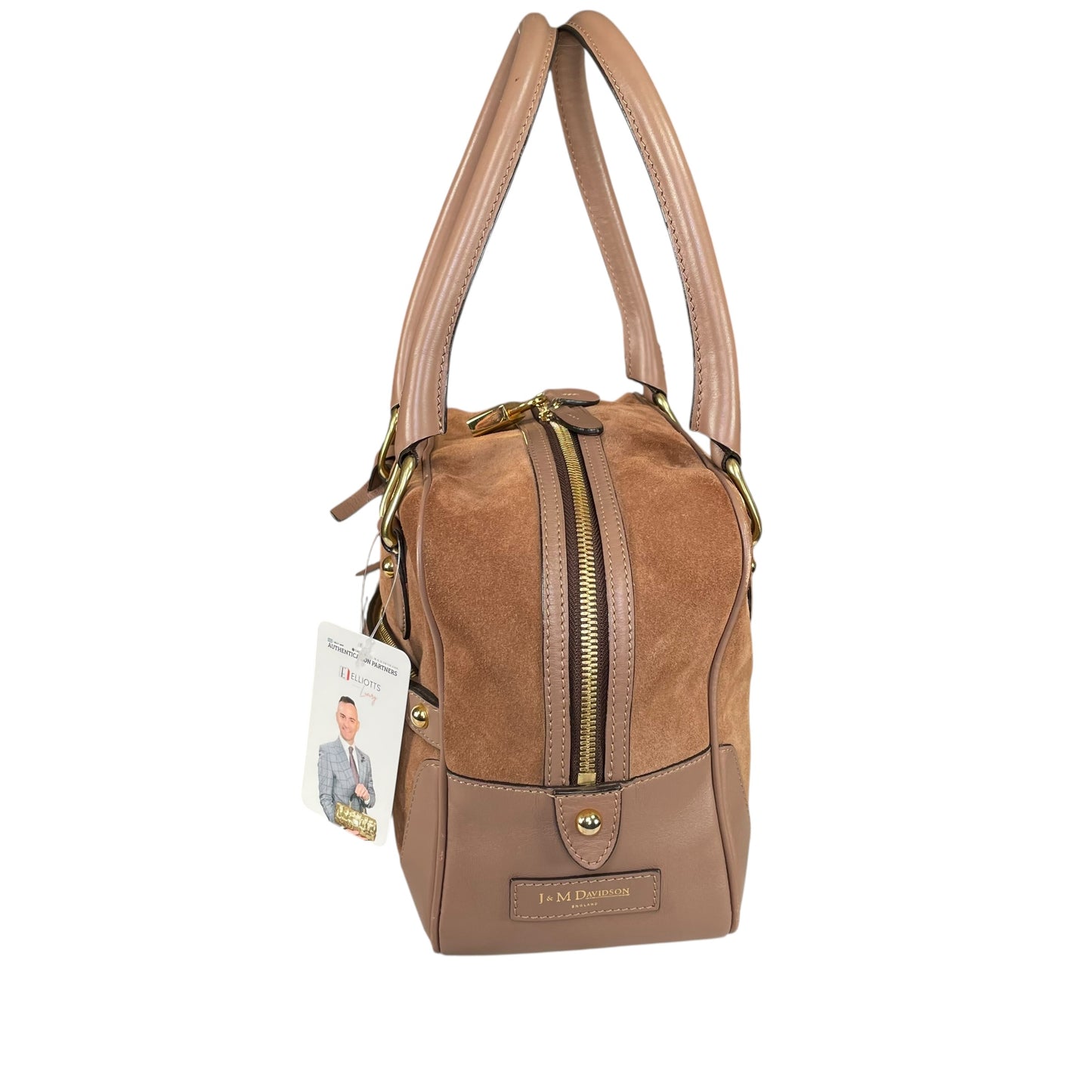 J&M Davidson Mia Equestrian Satchel Suede Leather Brown Lock Key Boston Bag