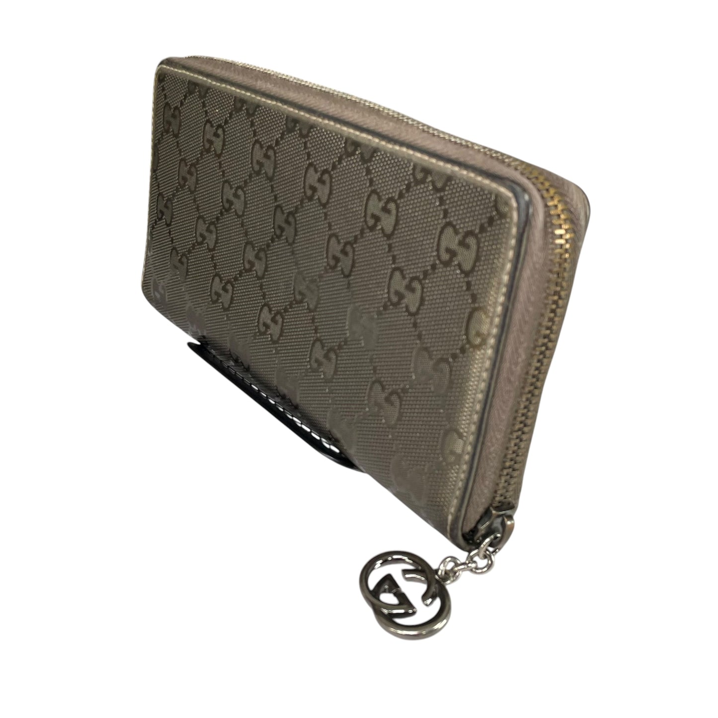 Gucci GG Bronze Impleme Metallic Gunmetal HW Zip Around Long Wallet