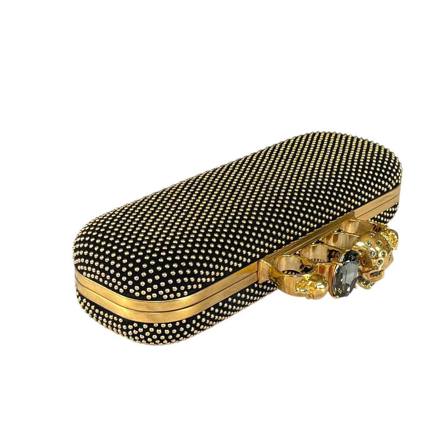 Alexander McQueen Crystal Studded Knuckle Clutch Skull Ring Blue Stone Bag