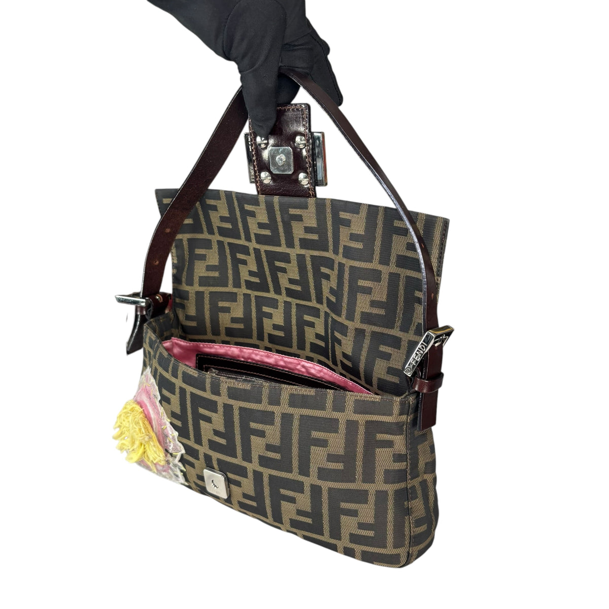 Fendi Y2K Baguette Classic Zucca Floral 3D Appliqué Purse