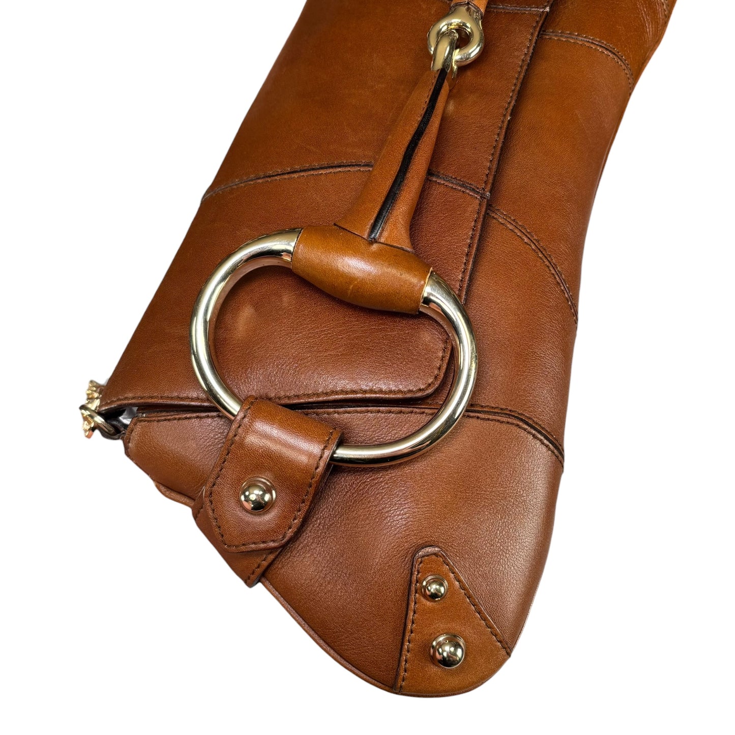 Gucci Classic Y2K Horsebit Gold Brown Jumbo XL Leather Shoulder Bag