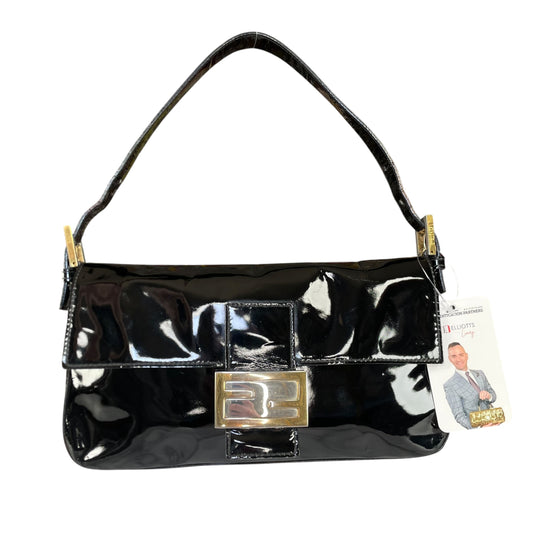 Fendi Baguette Black Patent Leather Two Tone HW Shoulder Purse