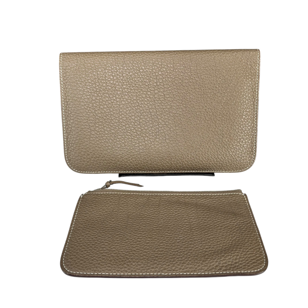 Hermes Étoupe Togo Leather Dogon GM Long Palladium Wallet Set