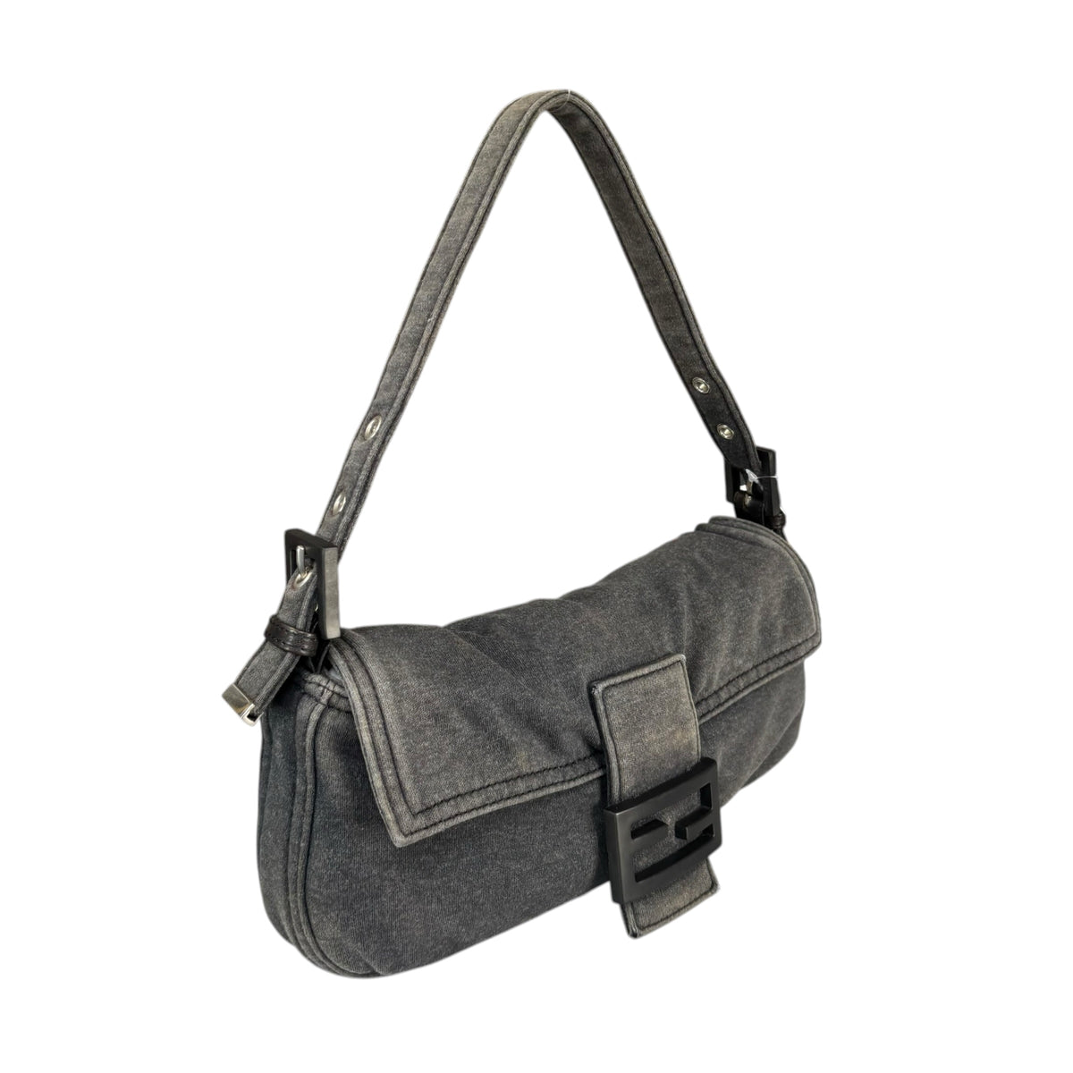 Fendi Y2K Classic Baguette Cotton Grey & Black Shoulder Purse