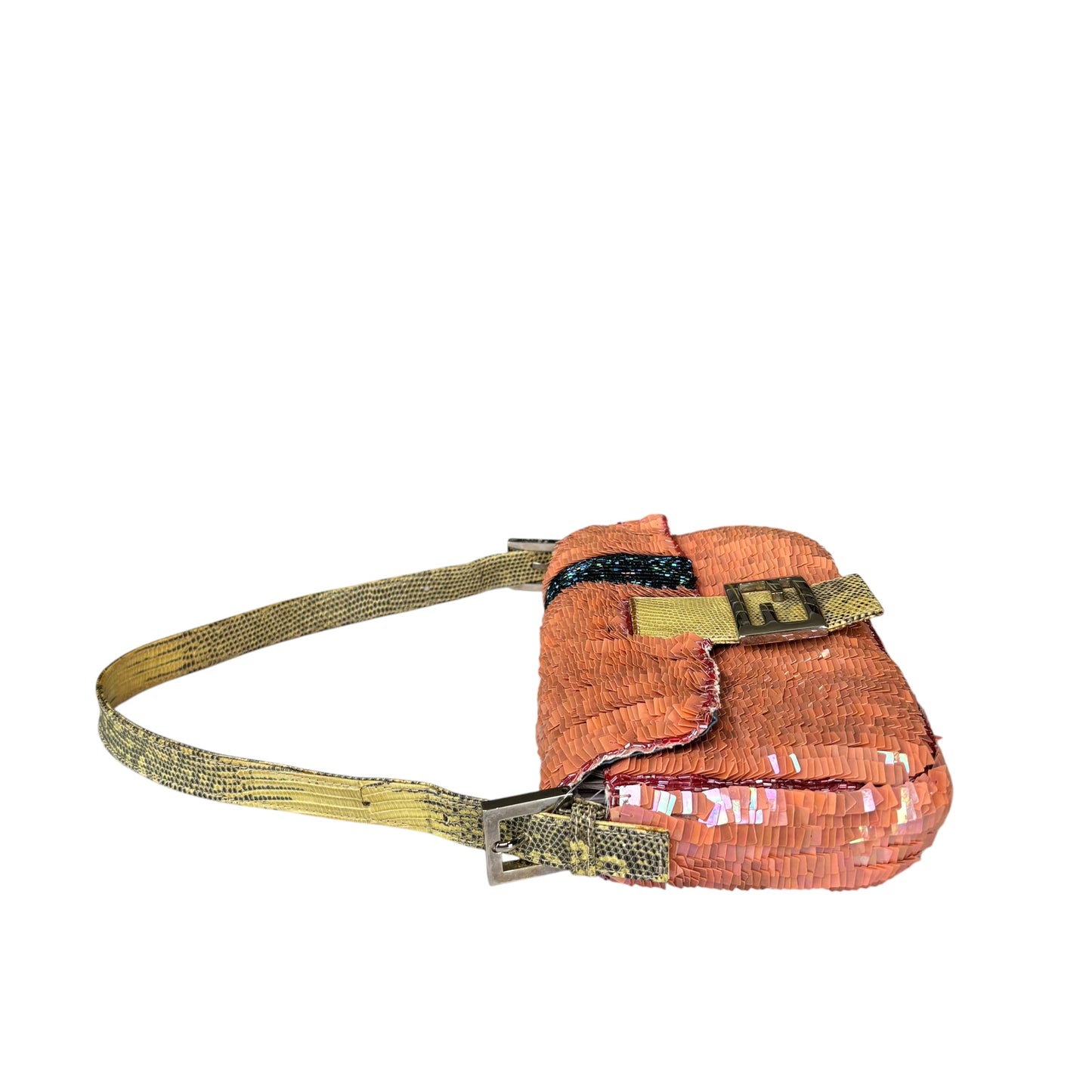Fendi Y2K Baguette Coral Sequin Shoulder Purse