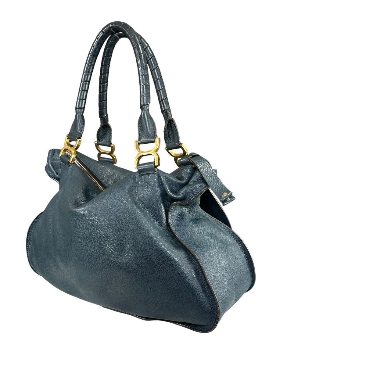 Chloe Marcie XL Navy Blue GHW eather Satchel