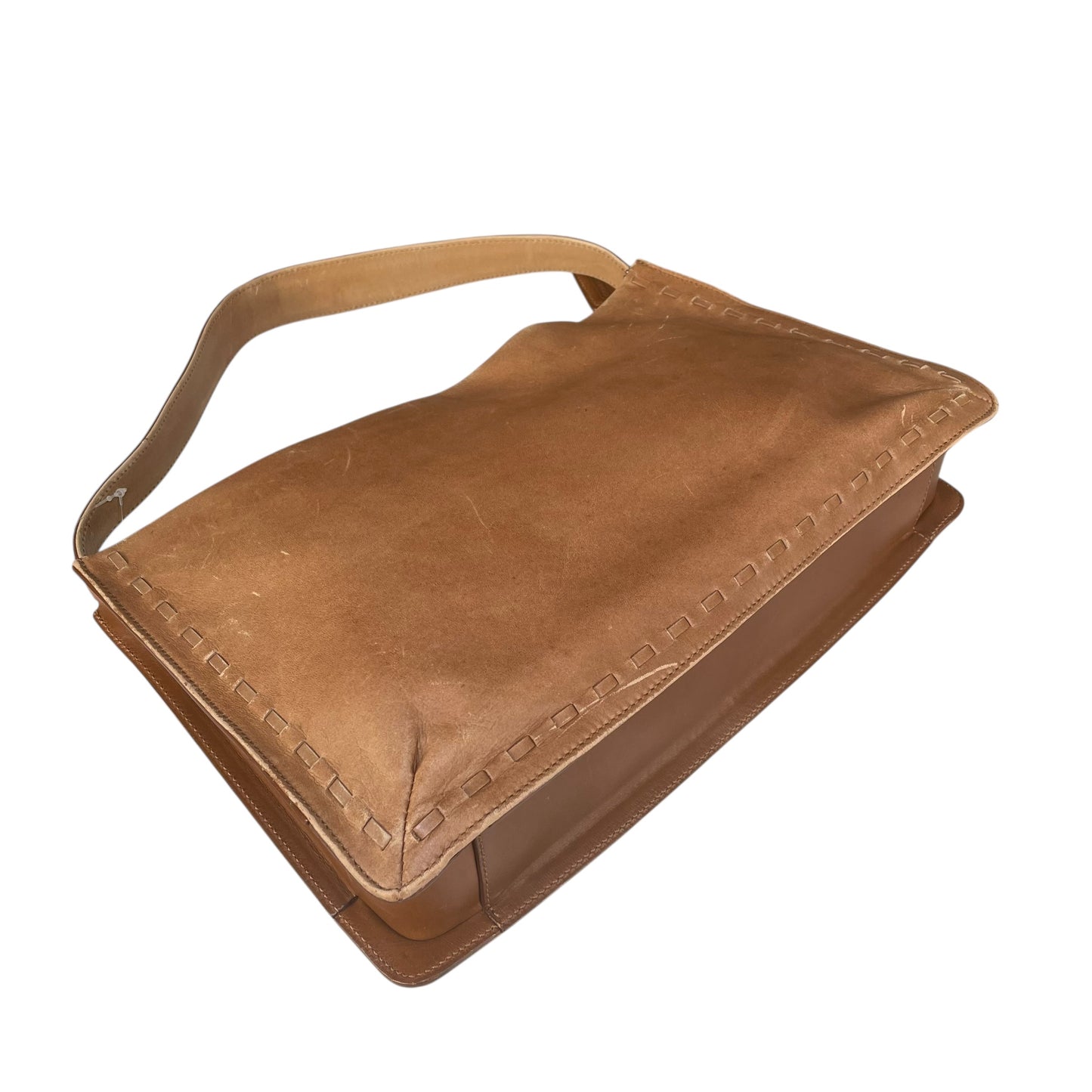 Coach Whitney Brown Distressed Leather 9467 Zip Stitch Trim Y2K Shoulder Bag