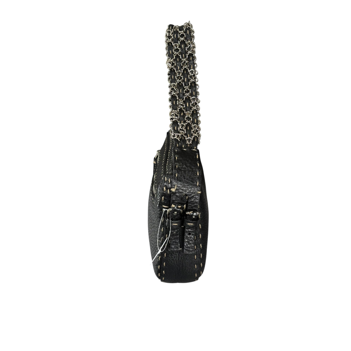 Fendi Selleria Baguette Black Leather Sterling Mesh Chain Purse