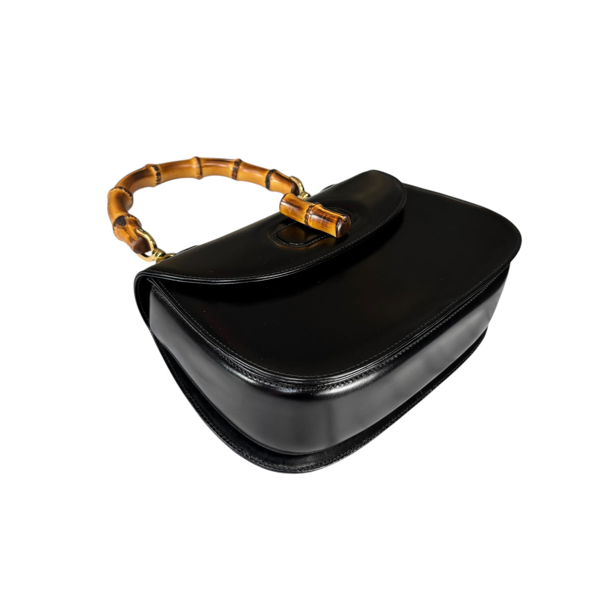 Gucci 1947 Bamboo Black Box Leather Turn-Lock Purse