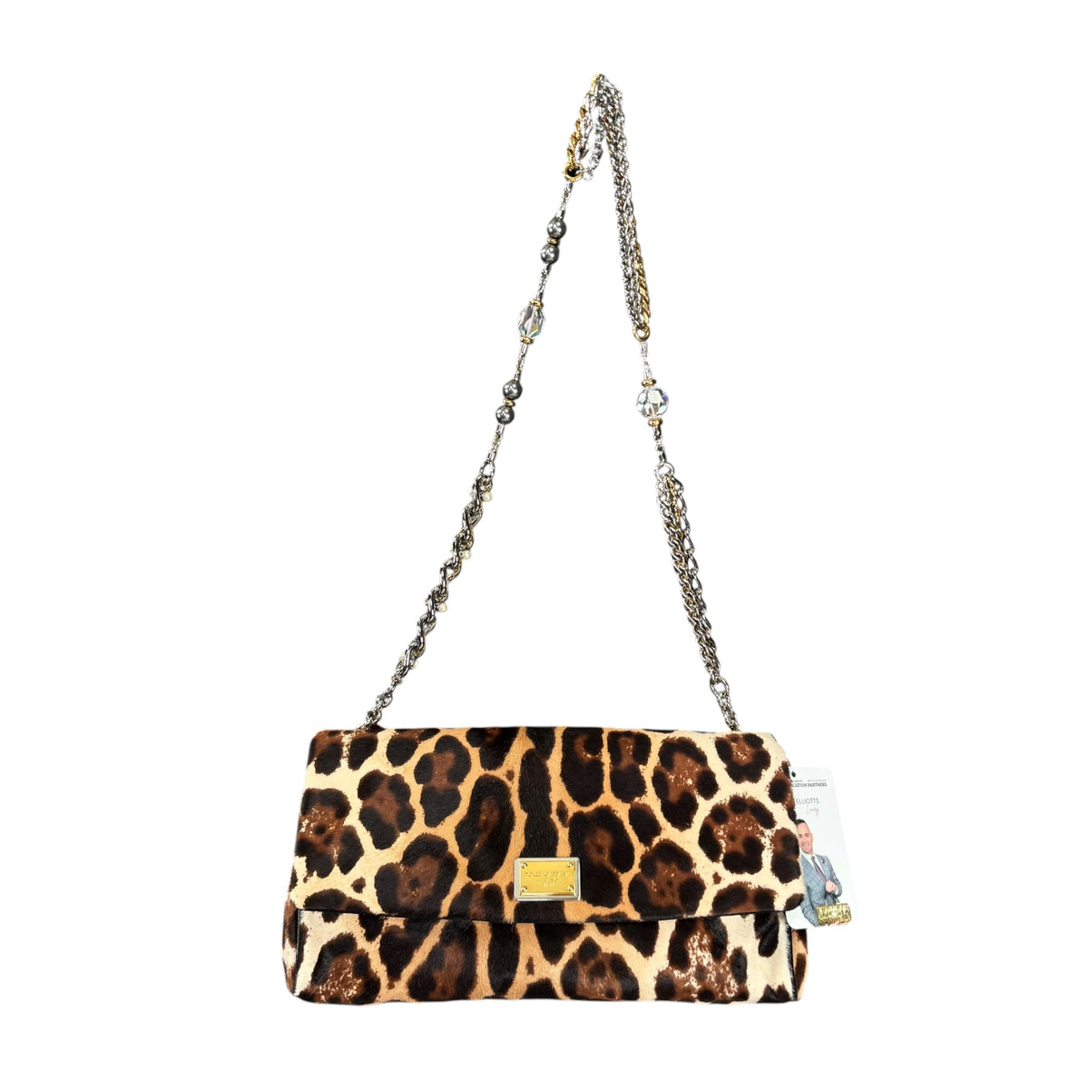 Dolce Gabbana Leopard Hair Calf Flap Chain Shoulder Purse
