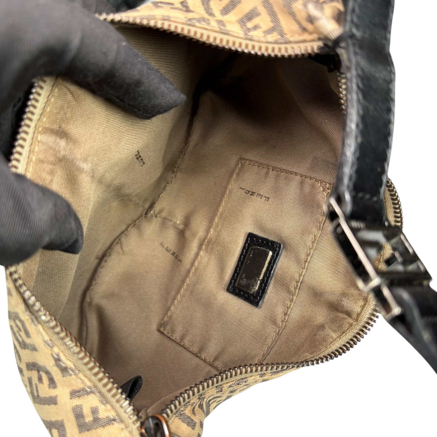 Fendi Y2K Mini Croissant Canvas Black Leather Shoulder Purse