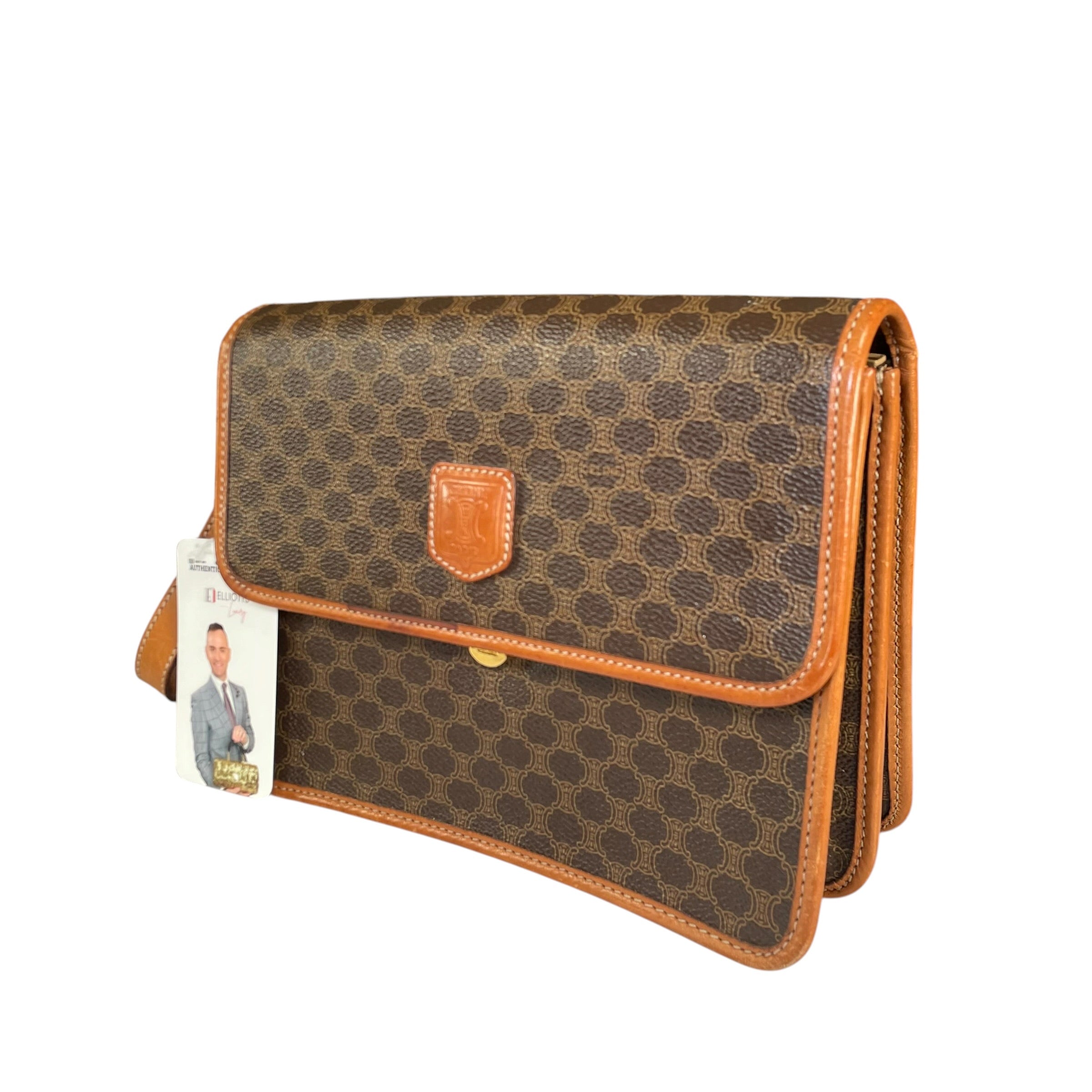 Celine Macadam Monogram GHW Canvas Brown Leather Clutch