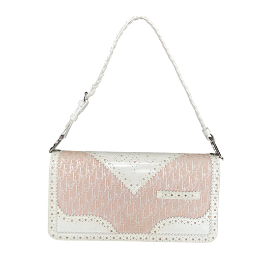 Christian Dior D’Trick Mini Pink Trotter Canvas White Perforated Leather Y2K Shoulder Bag